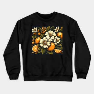 Orange Floral Illustration Crewneck Sweatshirt